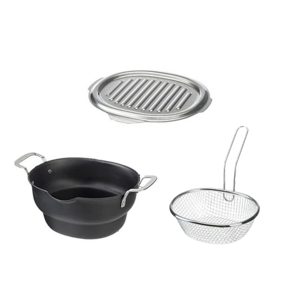 Shimoyama Iron Deep Tempura Frying Pot Lid & Strainer Set