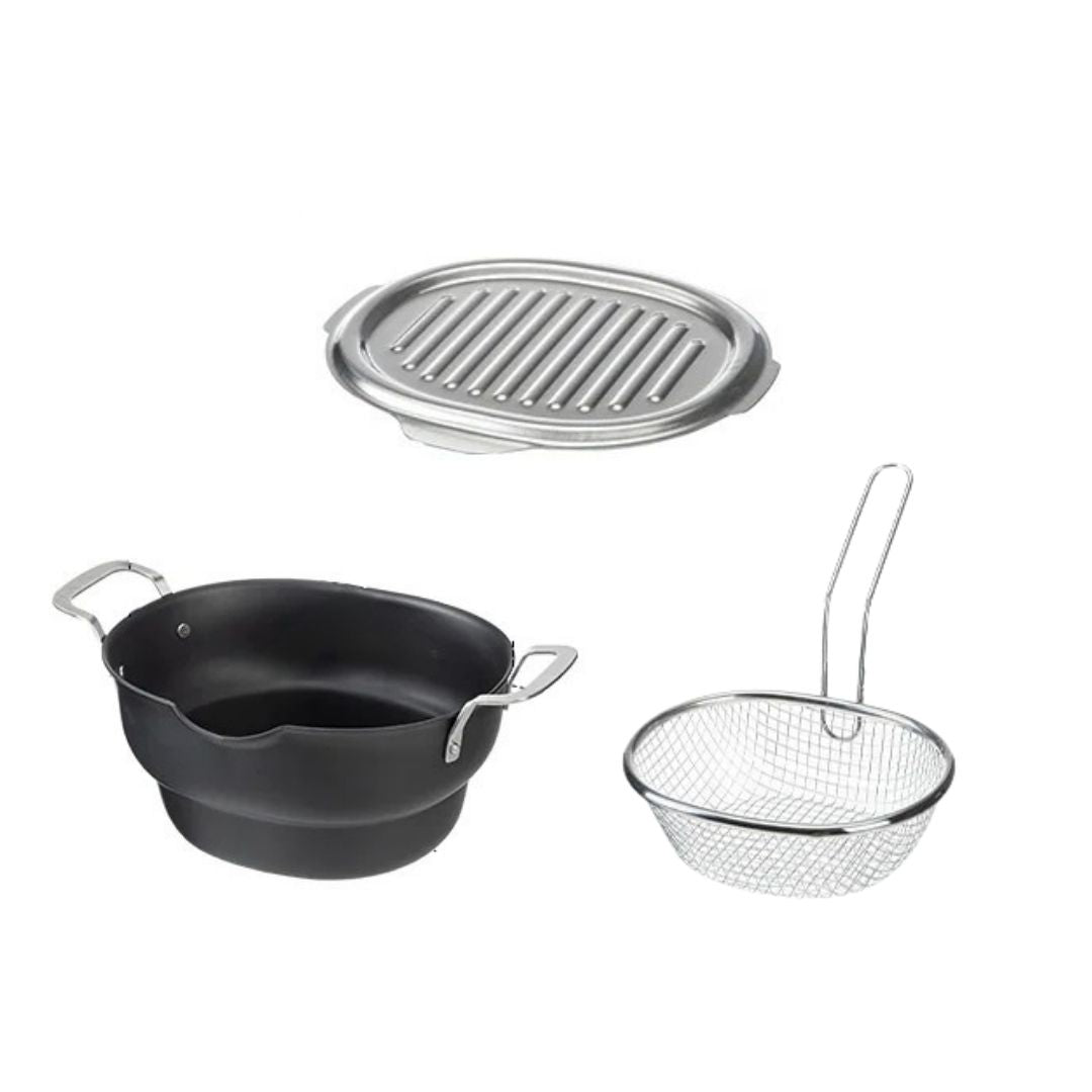 Shimoyama Iron Deep Tempura Frying Pot Lid & Strainer Set