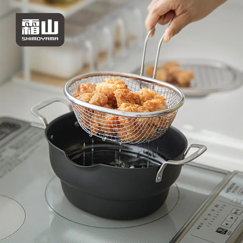 Shimoyama Iron Deep Tempura Frying Pot Lid & Strainer Set