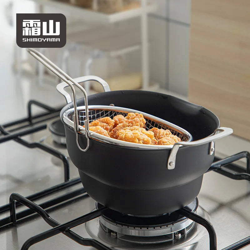 Shimoyama Iron Deep Tempura Frying Pot Lid & Strainer Set