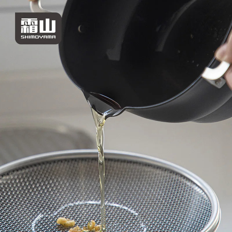 Shimoyama Iron Deep Tempura Frying Pot Lid & Strainer Set