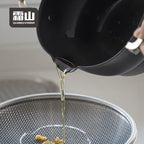 Shimoyama Iron Deep Tempura Frying Pot Lid & Strainer Set