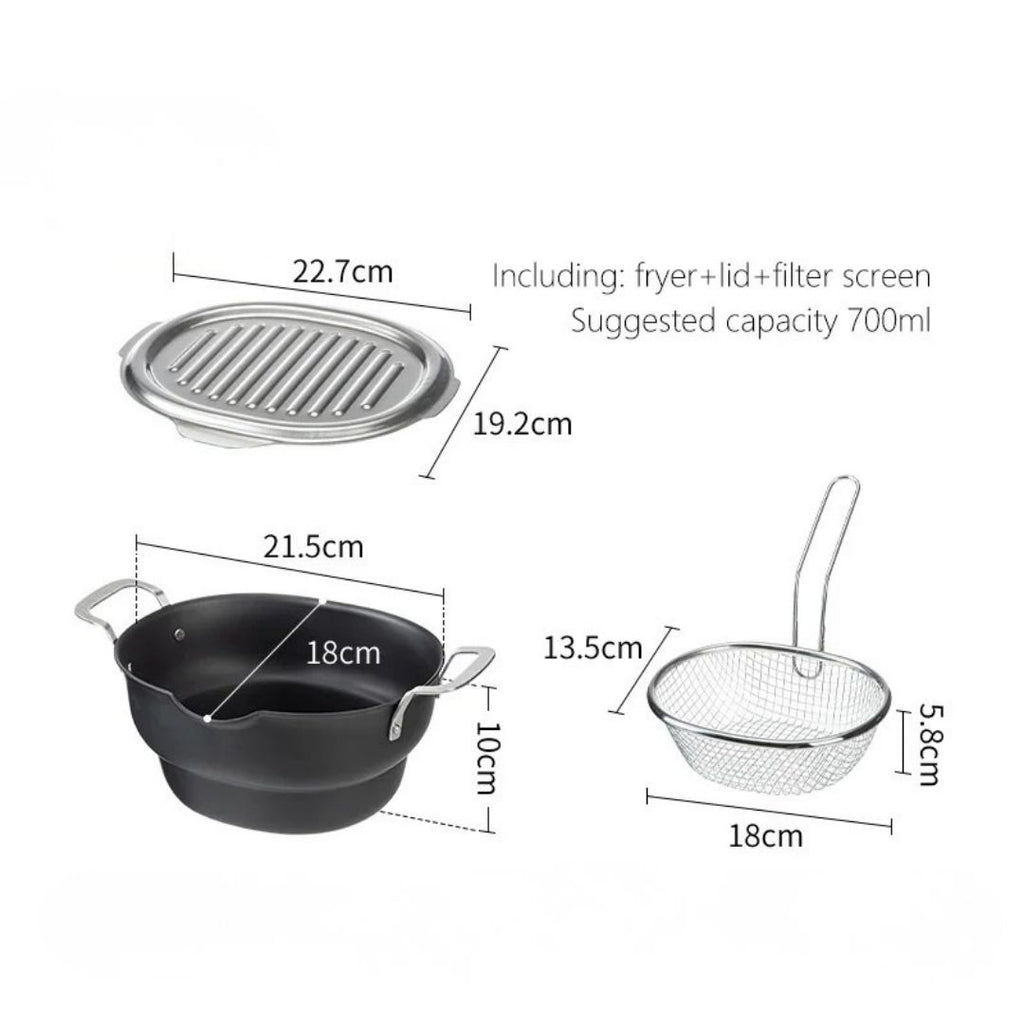 Shimoyama Iron Deep Tempura Frying Pot Lid & Strainer Set