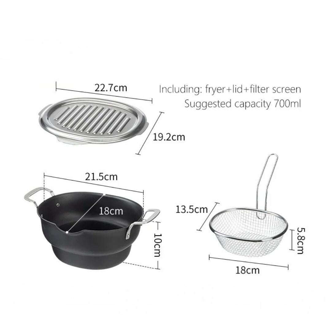 Shimoyama Iron Deep Tempura Frying Pot Lid & Strainer Set