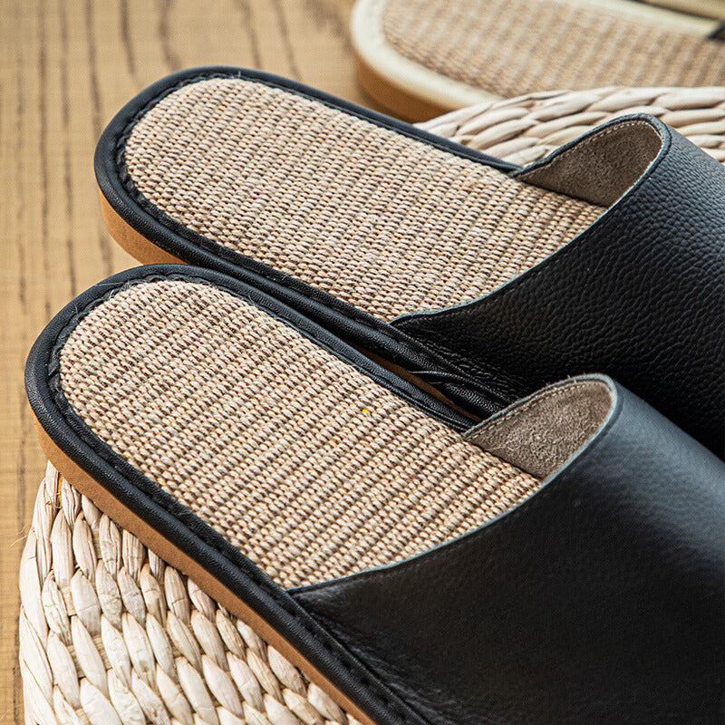 Shimoyama Leather Linen Slippers