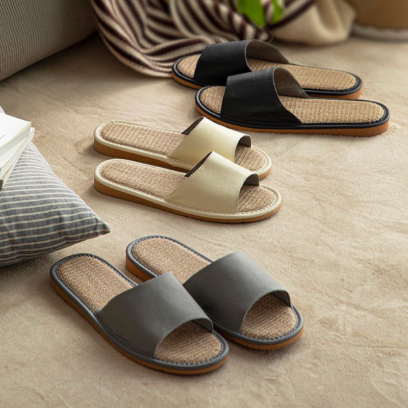 Shimoyama Leather Linen Slippers