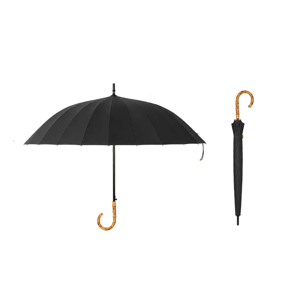Shimoyama Long Handle Bamboo Umbrella 24 Rib - Black