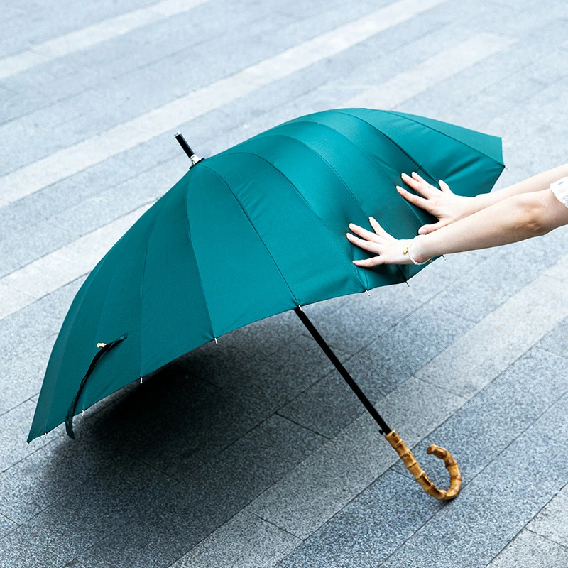 Shimoyama Long Handle Bamboo Umbrella 24 Rib - Black