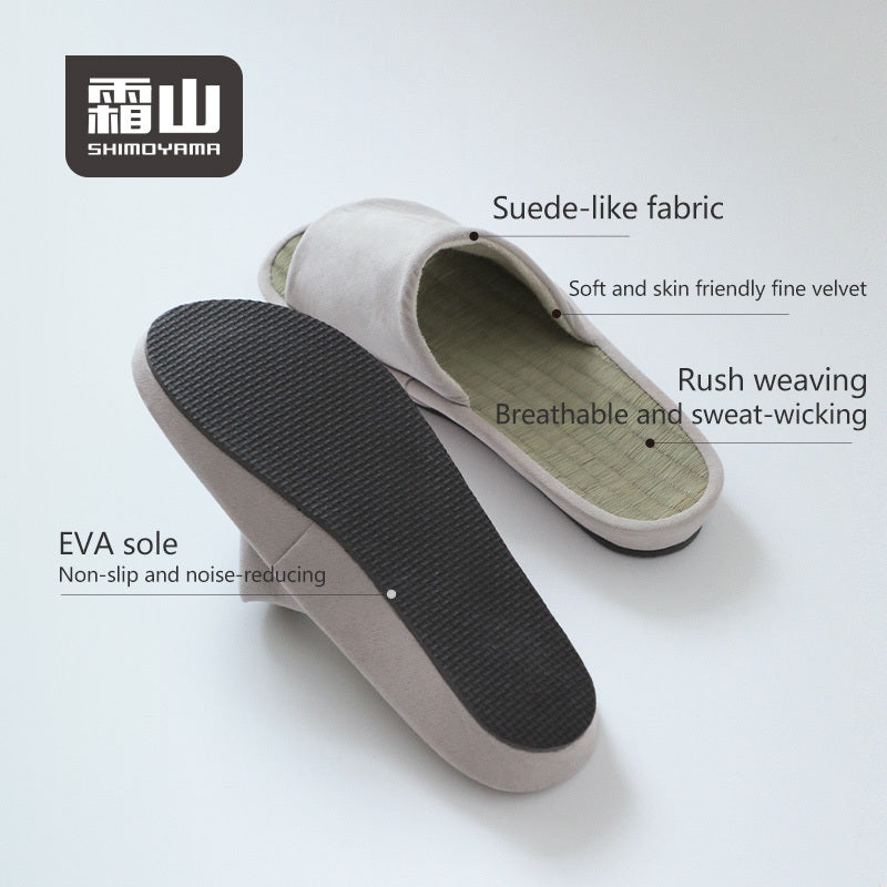 Suede-like upper, rush weave insole and EVA sole