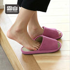 Shimoyama Rush Slippers raspberry worn indoors