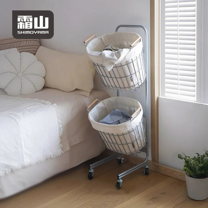 Shimoyama Stainless Steel 2 Tier Laundry Basket Trolley