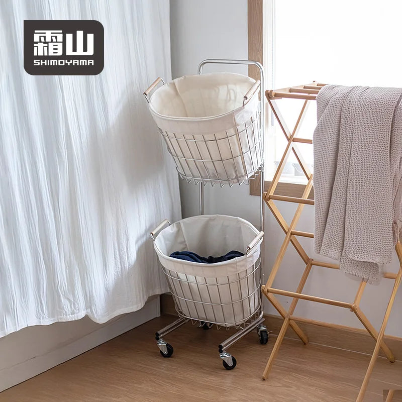 Shimoyama Stainless Steel 2 Tier Laundry Basket Trolley
