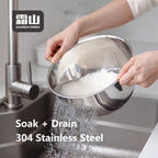 Shimoyama Stainless Steel 3 Way Rice Strainer Washing Bowl 22.5cm