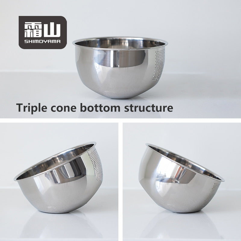 Shimoyama Stainless Steel 3 Way Rice Strainer Washing Bowl 22.5cm