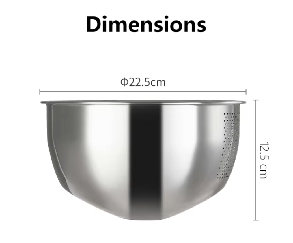Shimoyama Stainless Steel 3 Way Rice Strainer Washing Bowl 22.5cm