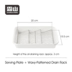 Shimoyama wave drain rack size chart showing 20cm width and 3cm height dimensions