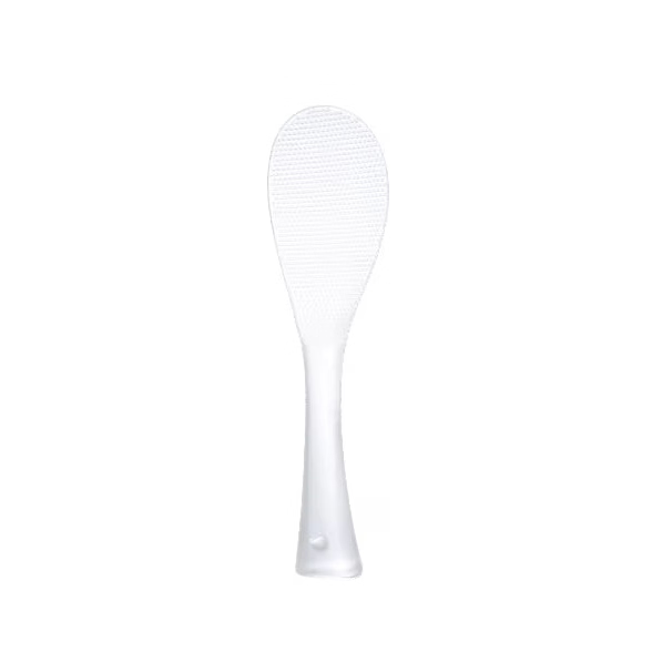 Clear TPX standing rice scoop with weighted flat handle