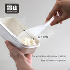Using narrow thin-head Shimoyama rice scoop to portion steaming rice