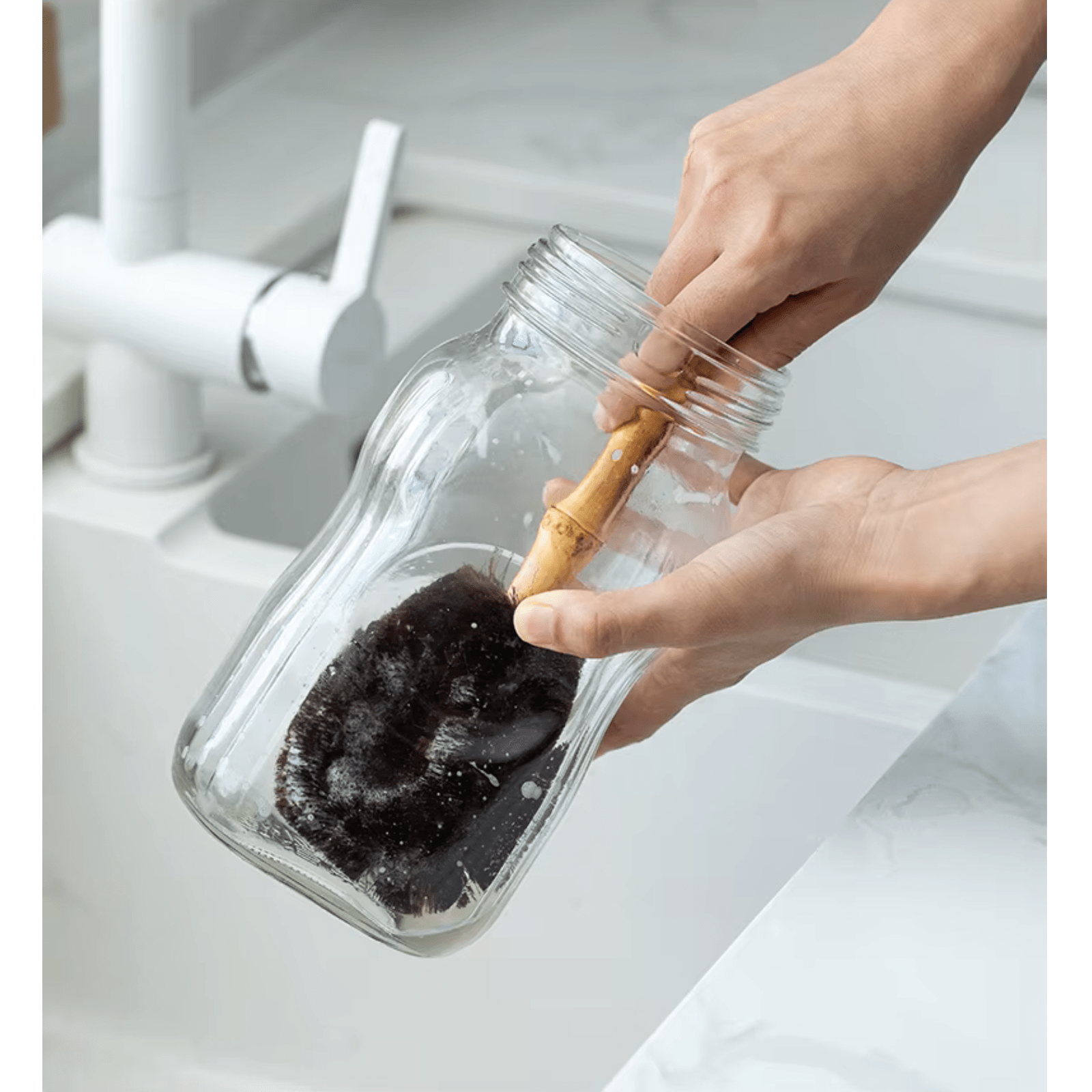 Shimoyama Tawashi Palm Cleaning Brush - Bamboo Handle 28cm