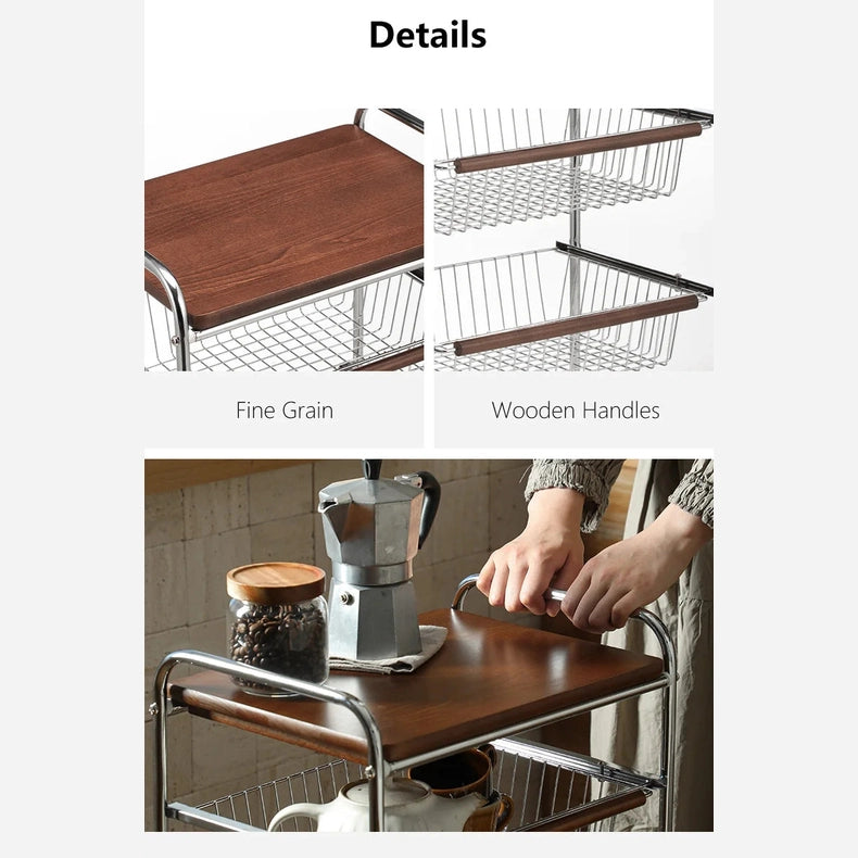 Shimoyama Walnut 4-Tier Rolling Kitchen Trolley