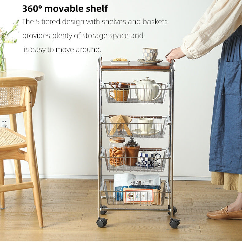 Shimoyama Walnut 4-Tier Rolling Kitchen Trolley