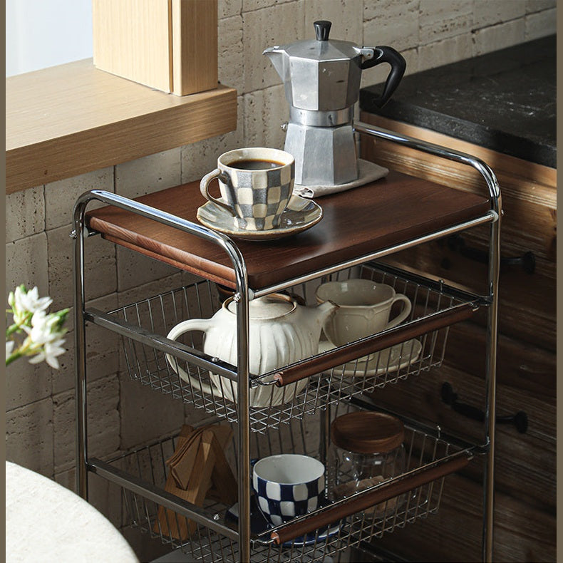 Shimoyama Walnut 4-Tier Rolling Kitchen Trolley