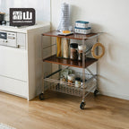 Shimoyama Walnut 3-Tier Rolling Trolley