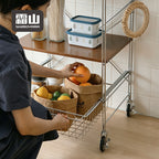 Shimoyama Walnut 3-Tier Rolling Trolley
