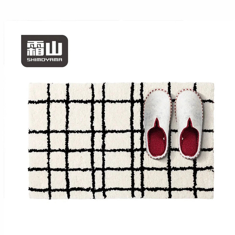 Shimoyama White Black Grid Floor Mat - 48x76cm