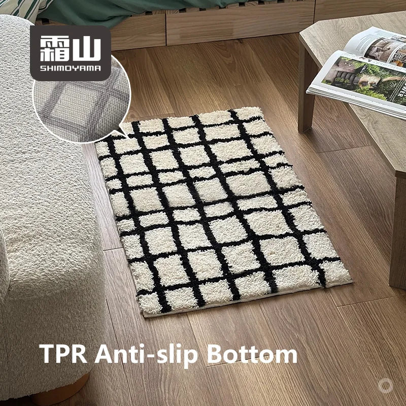 Shimoyama White Black Grid Floor Mat - 48x76cm