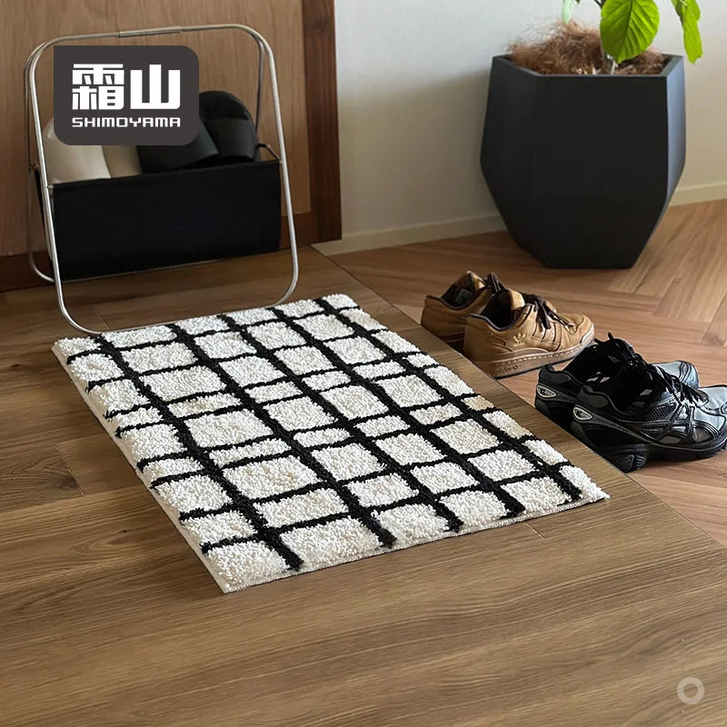 Shimoyama White Black Grid Floor Mat - 48x76cm