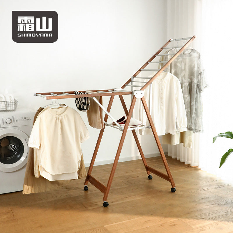 Shimoyama Wing Folding Clothes Drying Rack - Faux Wood -L