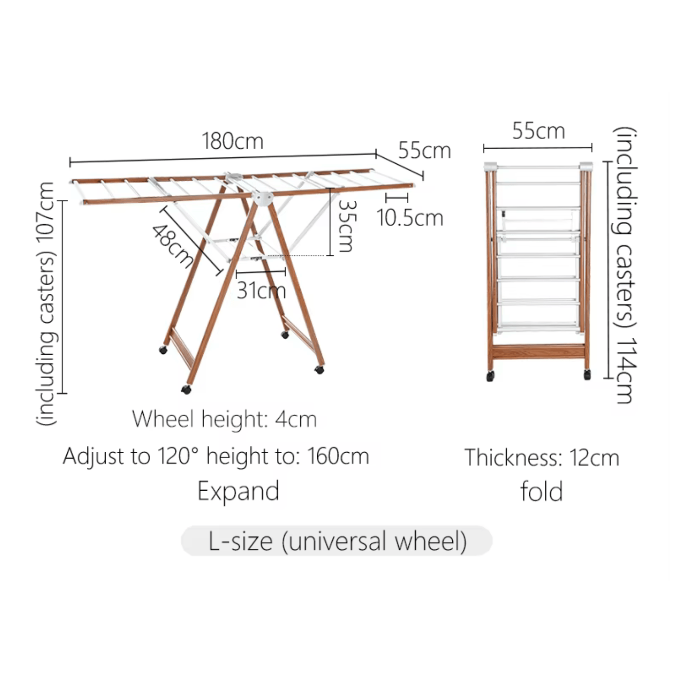Shimoyama Wing Folding Clothes Drying Rack - Faux Wood -L