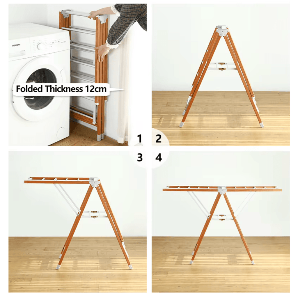 Shimoyama Wing Folding Clothes Drying Rack - Faux Wood -L