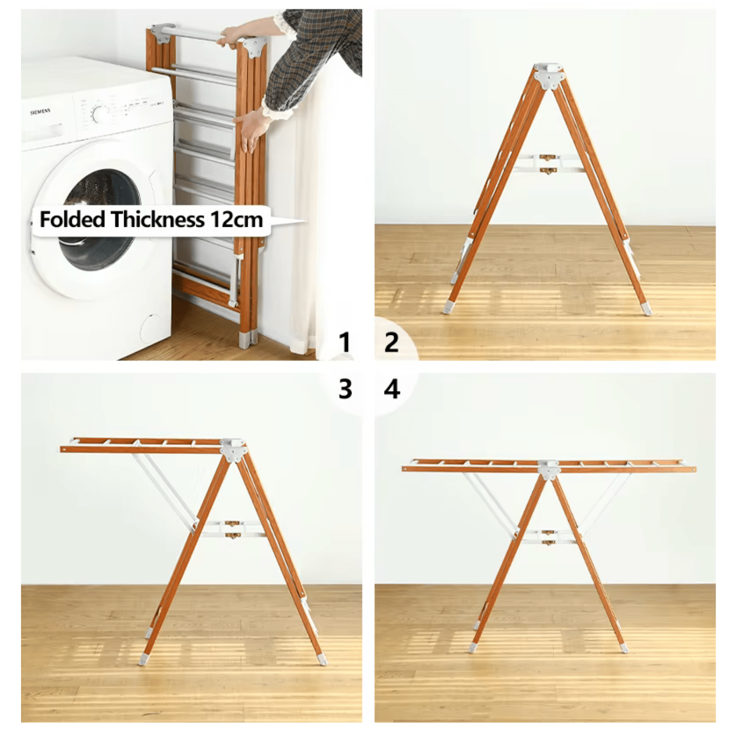 Shimoyama Wing Folding Clothes Drying Rack - Faux Wood -L