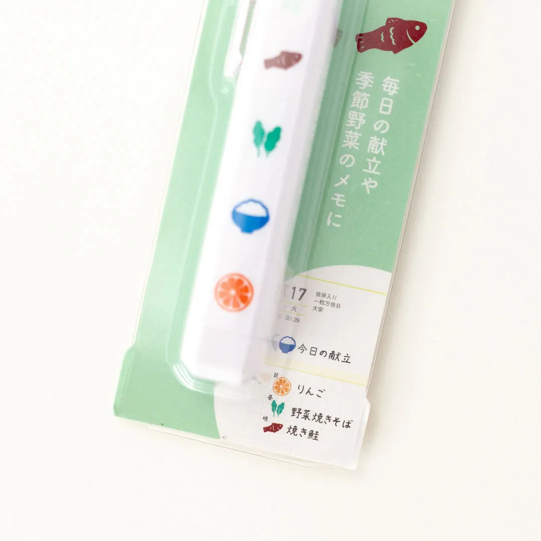 Close view of the Totonofu Planner Stamps Seasonal Foods stick in its pack