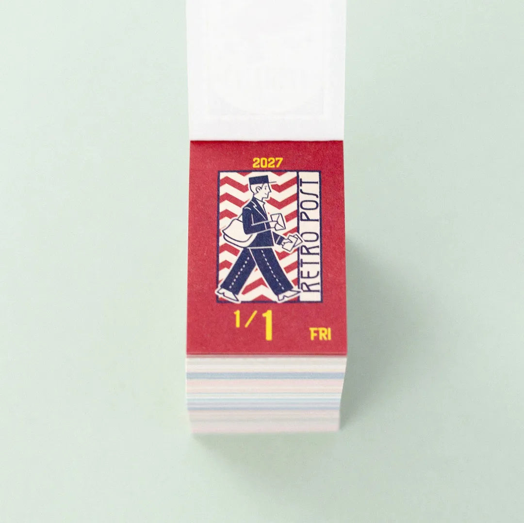 First sheet of the ob1toy Mini Daily Calendar 2027 showing 1 January