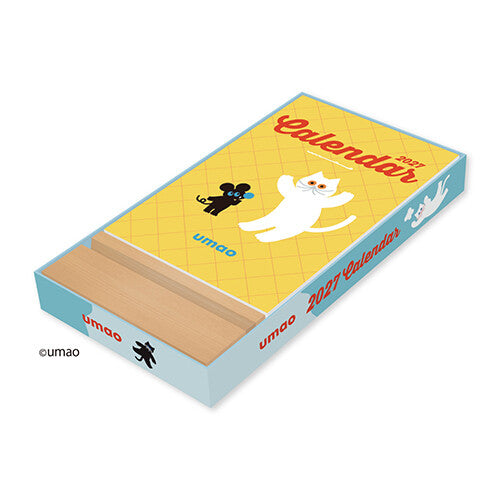 umao Desk Calendar 2027 in its gift box with the wooden base