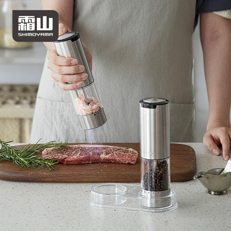 Shiomyama Stainless Steel Electric Salt & Pepper Grinder 95ml 2P Set