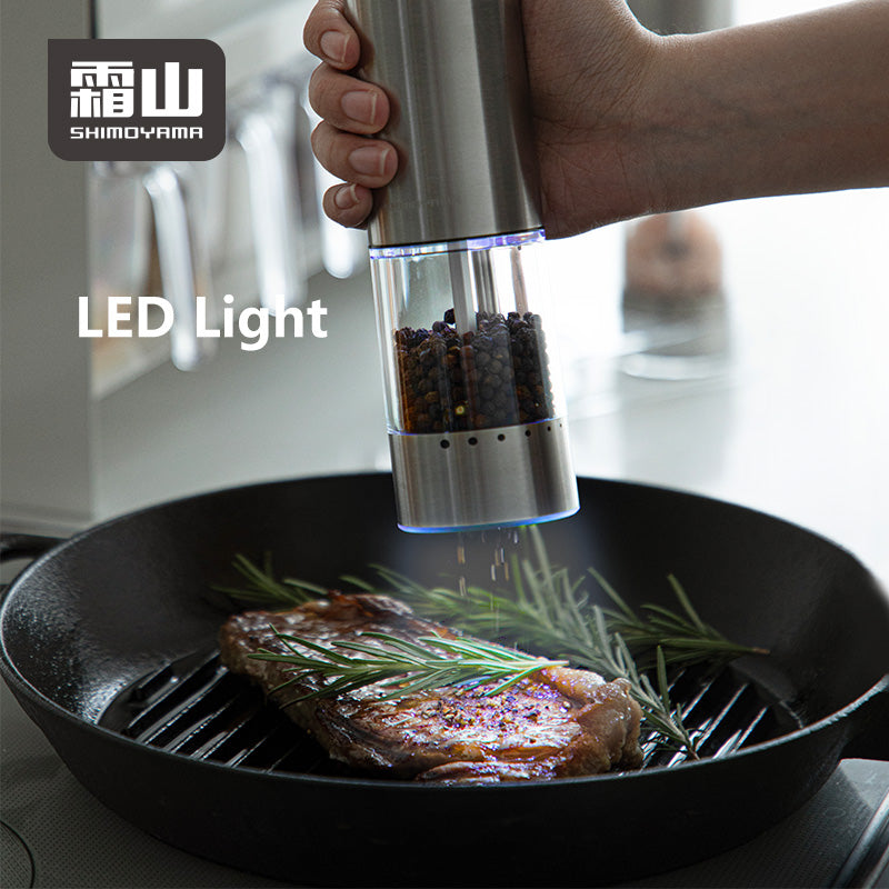 Shiomyama Stainless Steel Electric Salt & Pepper Grinder 95ml 2P Set