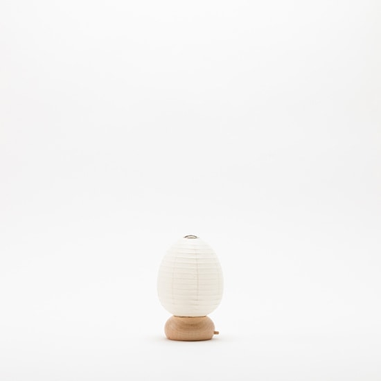 Shiraki Cocolan Mame Chochin Egg paper lantern with ribbed washi shade and beech wood base
