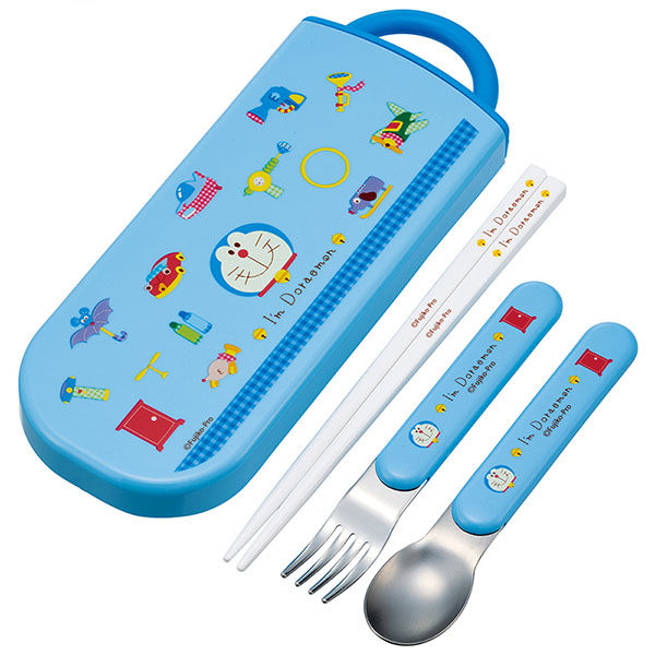 Skater Doraemon Gingham Trio Cutlery Set