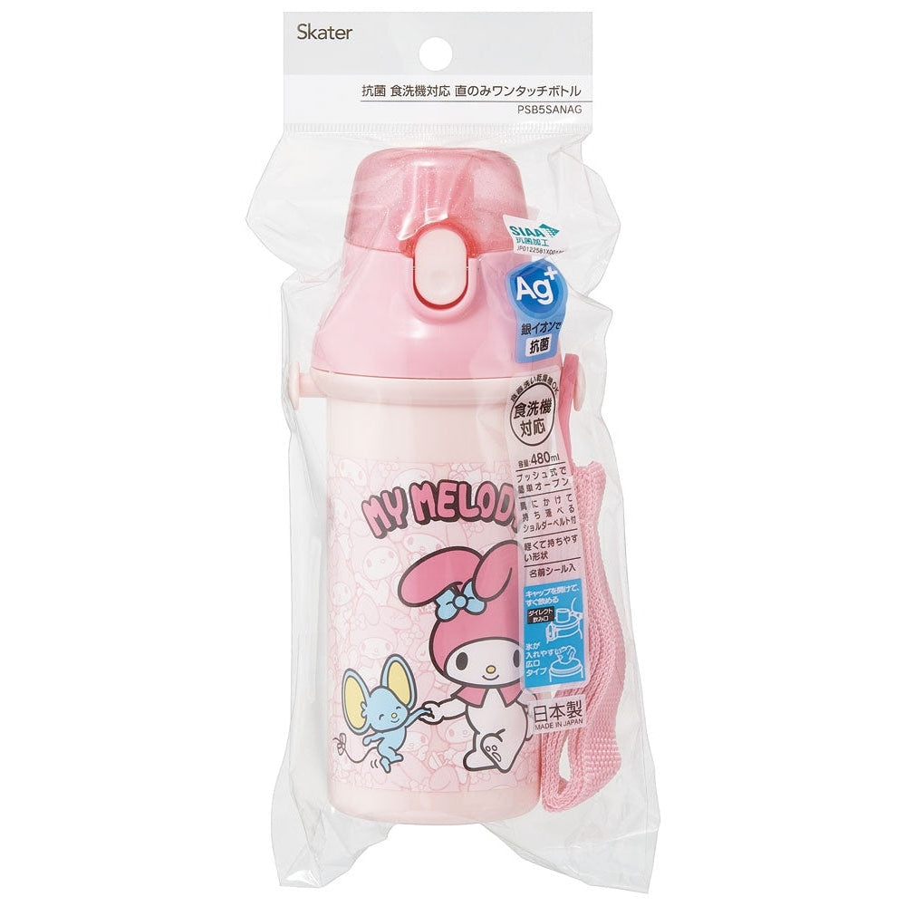 Skater My Melody with Flat One Touch Drink Bottle 480ml