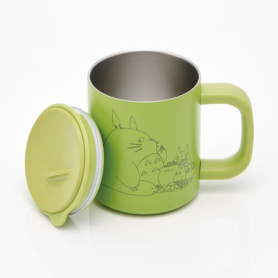 Light green My Neighbor Totoro insulated stainless steel travel mug with C-handle and slide lid