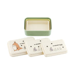 Set of 3 dome-lidded Totoro bento boxes in graduated mint green, pale yellow, and cream colors