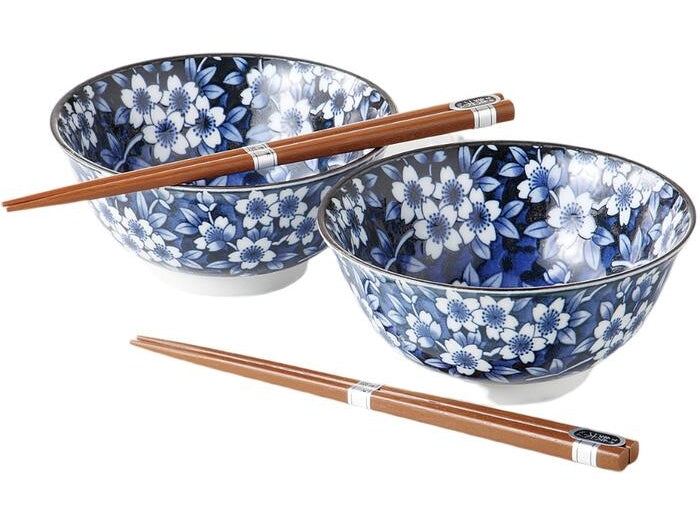 Sometsuke Navy Bowl Pair Set with Chopsticks