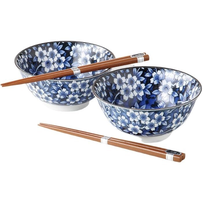 Sometsuke Navy Bowl Pair Set with Chopsticks