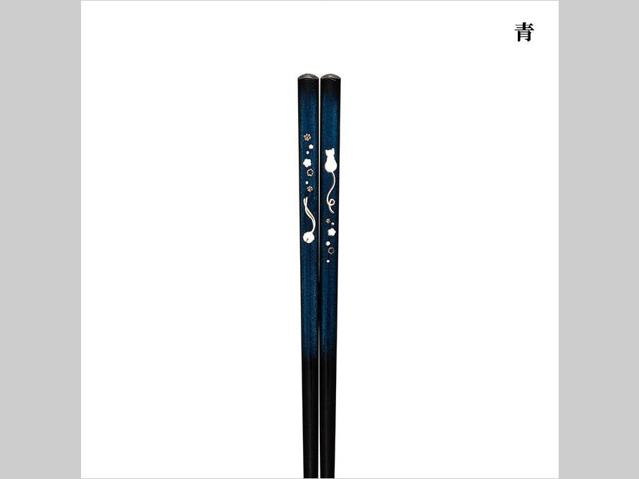 Sun Kinmon Blue Gold Cat Chopsticks 23cm