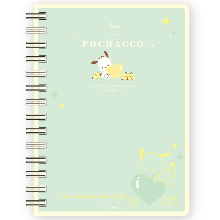 T&#39;s Factory Sanrio Pochacco Mint &amp; Yellow Decoration A6 Ring Notebook