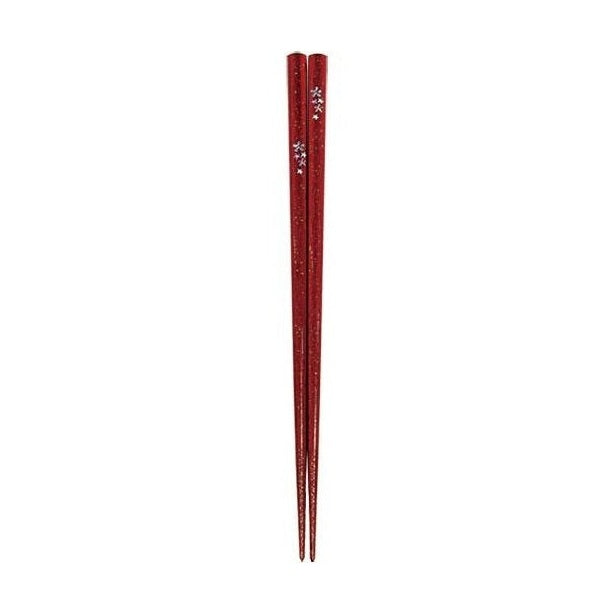 Shimmering red glitter chopsticks featuring silver cherry blossom patterns
